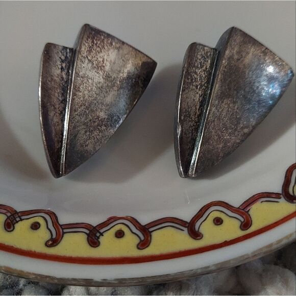 Sterling Silver 925 Vintage Clip On Earrings Large 3D Puff - Picture 1 of 14
